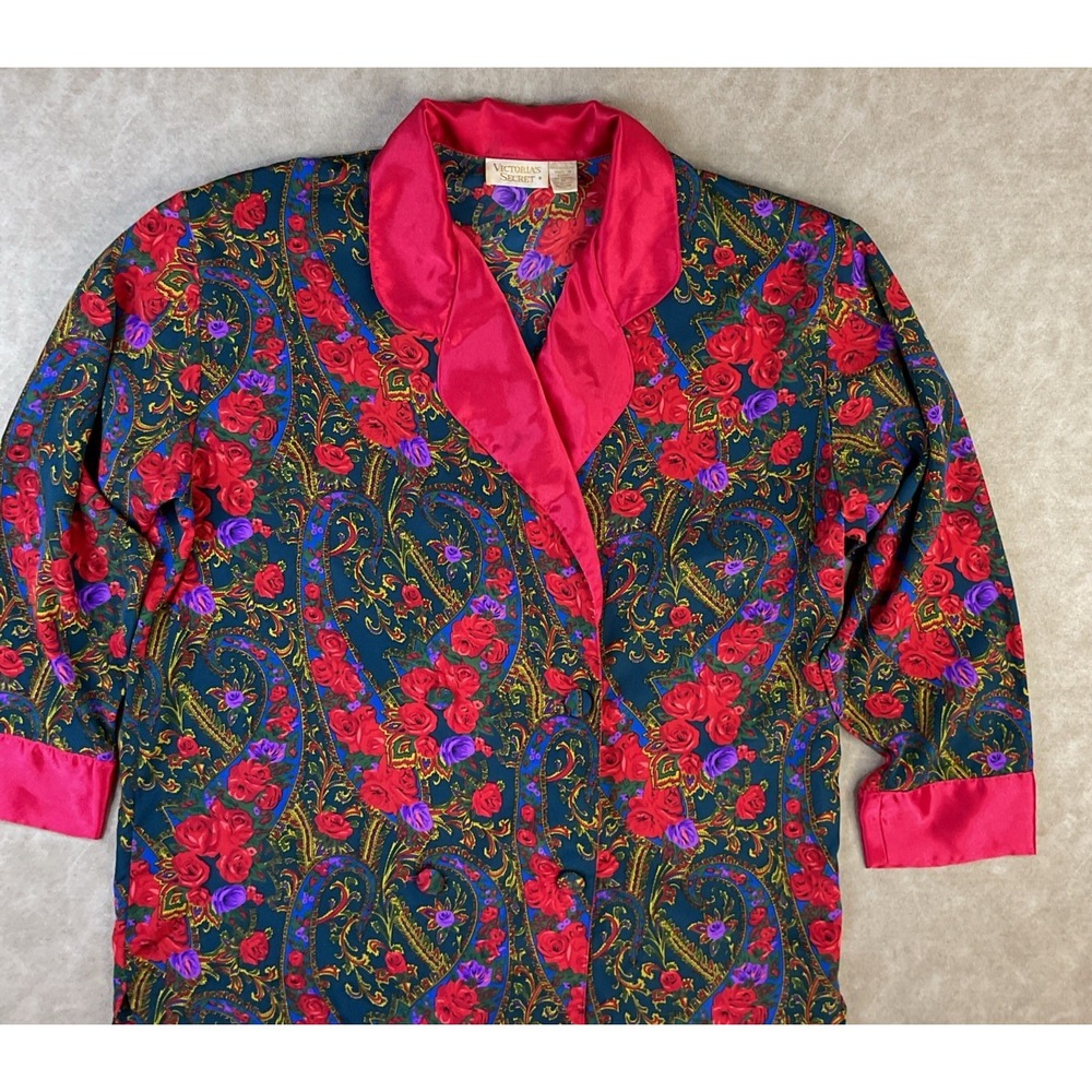 Victorias Secret Robe Womens M Gold Label Floral Satin Double Breasted Vintage - Picture 11 of 11